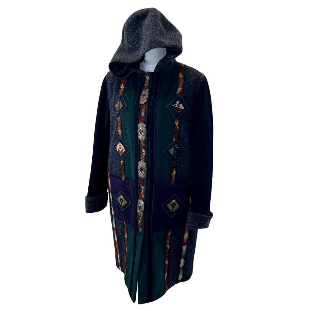 Coloratura Vintage Womens Coat Size Small Oversized Gray Green Black Purple Wool